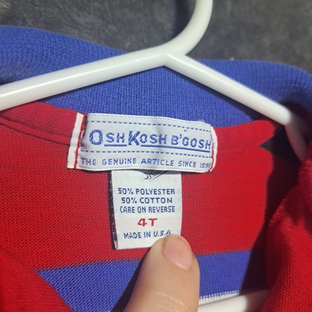 VTG OshKosh B'gosh Boys 4T Striped Long Sleeve Polo Shirt Red Blue USA Retro Kid